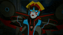 a cartoon character with a transformers logo on his chest