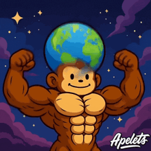 a cartoon monkey with a globe on his head and the word apelets on the bottom