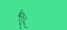 a line drawing of a man in a military uniform standing on a green background .