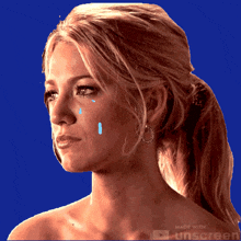 a woman is crying with tears coming out of her eyes made with unscreen