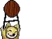 a pixel art drawing of a dog holding a claw .