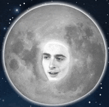 a drawing of a man 's face in the middle of a full moon