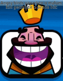 a cartoon king with a crown on his head and the words angry birds