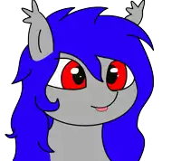a cartoon character with blue hair and red eyes sticking out its tongue