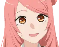 a close up of a girl 's face with pink hair