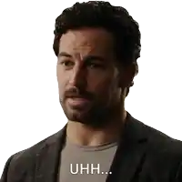a man with a beard is saying uhh