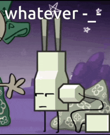 a picture of a cartoon character with the word whatever at the top