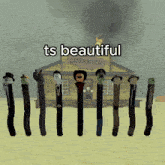 a group of cartoon characters standing in front of a gunsmith