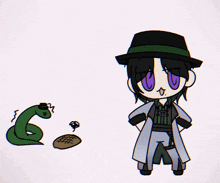 a drawing of a person with purple eyes and a snake