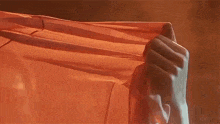a close up of a person 's hand holding a red cloth .