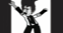 a cartoon of a man in a suit and tie with his arms up