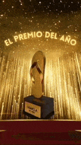 a trophy with a flip flop on top of it that says el premio del año