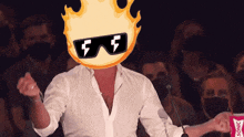a man wearing sunglasses with the letter f on them stands in front of a sonic drink