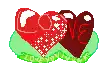 a pixel art of two hearts with the word love written on them