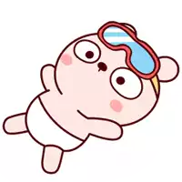 a cartoon bear wearing a diaper and goggles is laying down .