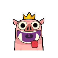 a cartoon pig with a crown on its head and its tongue sticking out .