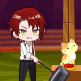 a cartoon character with red hair holding a hammer