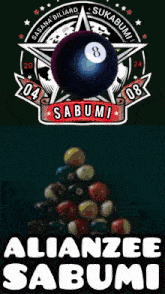 a pool table with the words alliancee sabumi on the bottom