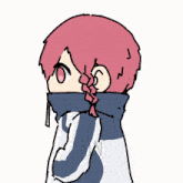 a drawing of a girl with pink hair and a jacket that says kn on it