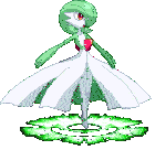 a pixel art of a green and white pokemon standing in a green circle