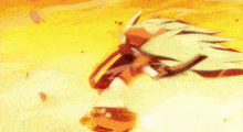 a cartoon character is flying through the air with a flame behind him
