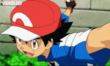 a cartoon of a boy wearing a red and white hat with the word veed.io on the bottom right