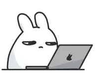 a cartoon drawing of a person using an apple laptop computer