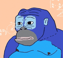 a drawing of a blue gorilla with the number 1/2 on the bottom