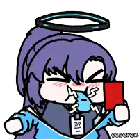 a cartoon of a girl holding a red card with the number 77 on it