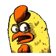a cartoon chicken with a hat on its head is making a surprised face .
