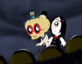 a cartoon character with a bug on his head