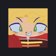 a cartoon drawing of a girl with yellow hair and blue eyes