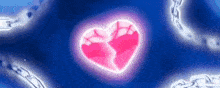 a pink heart is chained to a chain on a blue background .