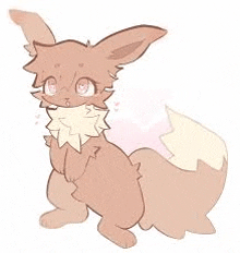 a cartoon drawing of a brown eevee with a white tail and ears .