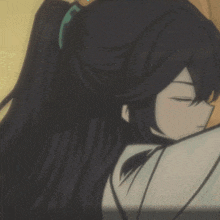 a drawing of a woman with long black hair and a ponytail