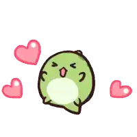a cartoon of a green dinosaur with pink hearts around it