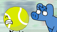 a cartoon drawing of a tennis ball with the letter c on its face
