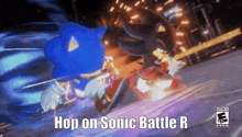 a video game advertisement for sonic battle r shows sonic and shadow fighting