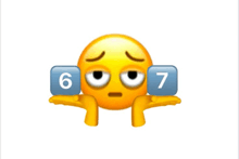 a yellow smiley face with the numbers 6 and 7 on his shoulders