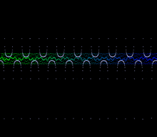 a black background with purple and green lines