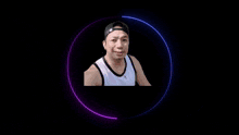 a man in a white tank top is surrounded by purple lights and the name paparey