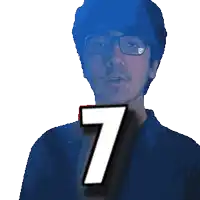 a pixelated image of a man with glasses and the number 7 on his face