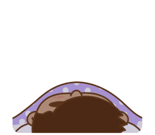 a cartoon drawing of a man laying in bed with a purple blanket