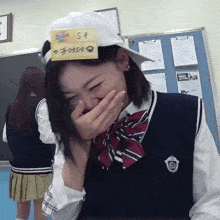 a girl with a name tag that says s9 on it