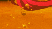 a woman with red hair is walking on a yellow floor