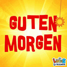 a yellow background with the words guten morgen written in red