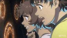 a couple of anime characters looking at something with netflix written on the bottom