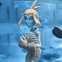 a cartoon character is holding a book titled angel egg scheme .