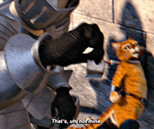 a cartoon cat says that 's uh not mine next to a robot