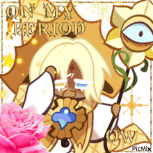 a picture of a cartoon character with the words on my period above it